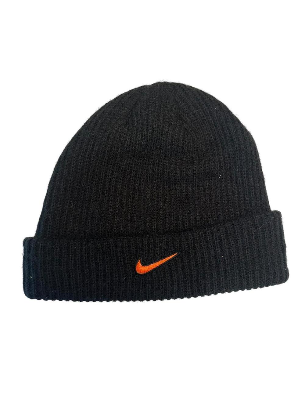 Nike Black Ribbed Beanie with Orange Swoosh- Club America